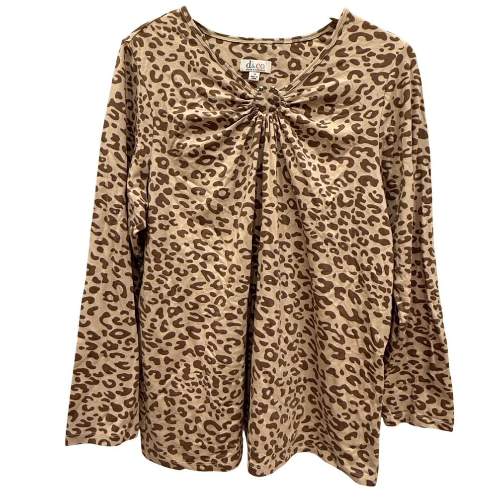 D&Co Leopard Print V Neck Twist‎ Front Long Sleeve Top Plus Size 1X NWOT